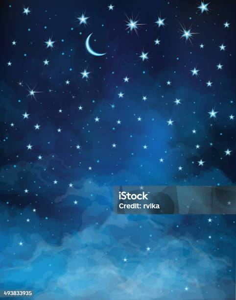Vector Night Starry Sky Stock Illustration - Download Image Now - Moon, Star - Space, Star Shape