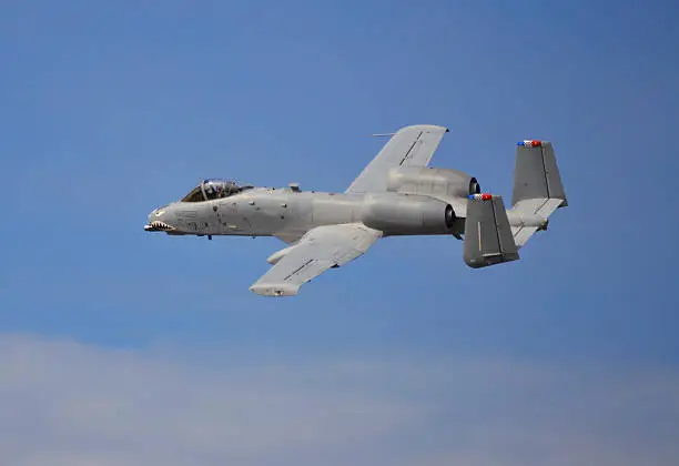 Side-view of a A-10 Warthog/Thunderbolt II attack jet