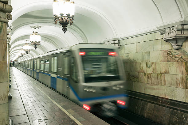 istock Train Passing Underground Station in Moscow, Russia 493835837