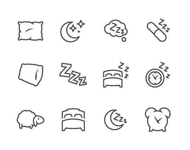 Lined Sleep Well Icons Simple Set of Sleep Related Vector Icons for Your Design. pillow stock illustrations