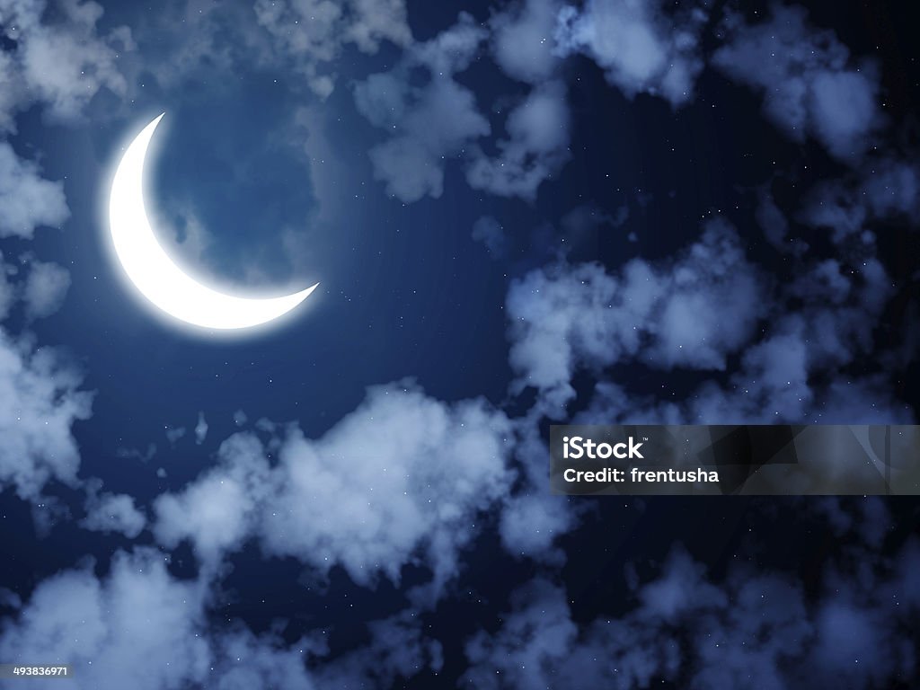 Bright moon in the night sky Night fairy tale - bright moon in the night sky Sleeping Stock Photo