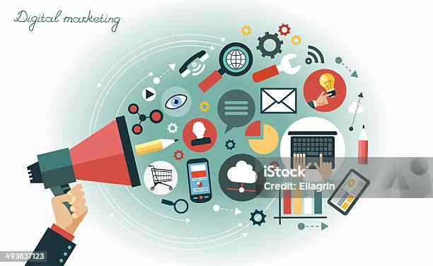 Digital Marketing Concept Stock Illustration - Download Image Now - Marketing, Television Industry, Communication