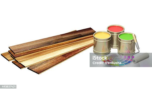 New Oak Parquet And Paints Stock Photo - Download Image Now - Artificial, Artist's Palette, Ceiling