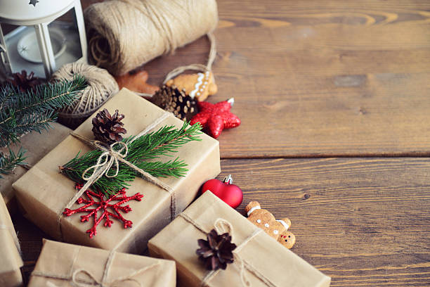 istock Christmas homemade gift on a wooden background 493838962