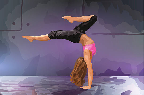 Young woman dancer Young woman dancer. On wall background. handspring stock illustrations