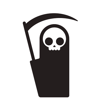 Symbolic Grim Reaper, simple flat cartoon death symbol. Isolated vector illustration.