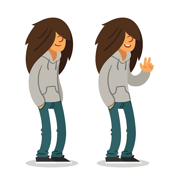 Long haired teen Smiling long haired teenager in two poses. Isolated vector illustration. emo boy stock illustrations
