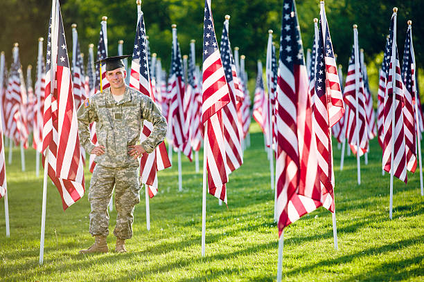 istock American Soldier with graduation hat 493848861