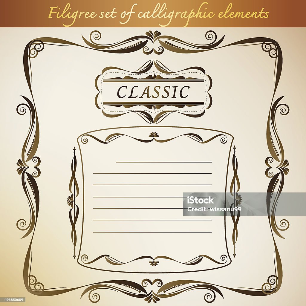 calligraphic filigrana conjunto de elementos de diseño vintage para bastidor. - arte vectorial de Acurrucado libre de derechos