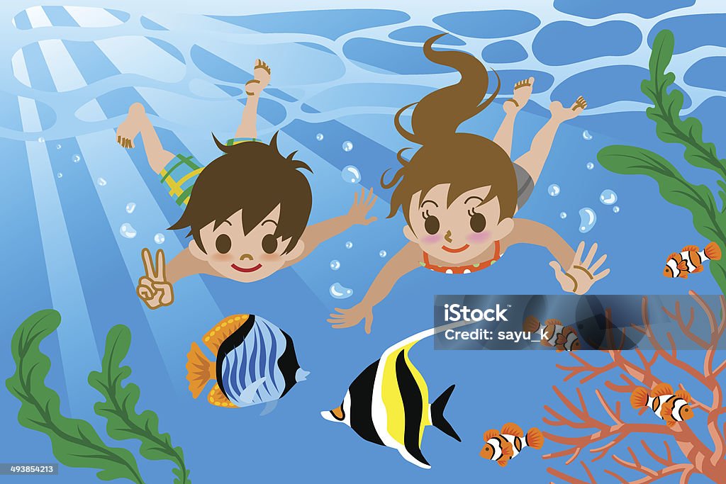 Kids swimming underwater Vector illustration of Kids who swimming underwater Child stock vector