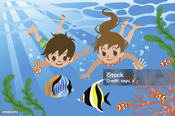 Kids Swimming Underwater Stock Illustration - Download Image Now - Child, Swimming, Anemonefish