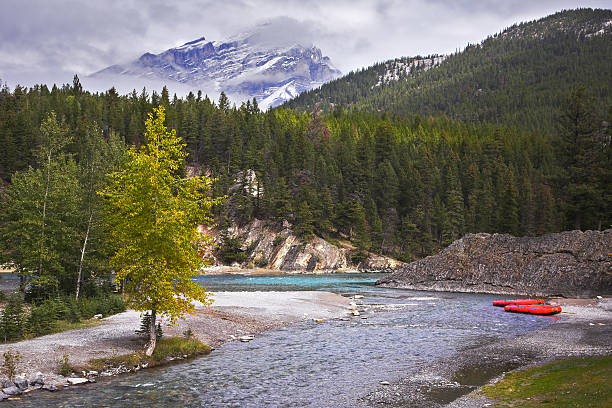istock Red boats of a kayak on coast  river 493854655