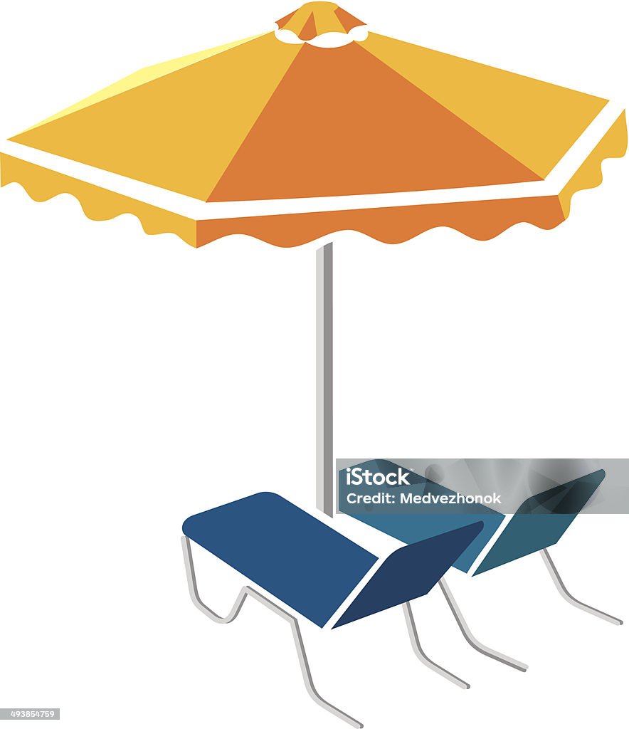 Las camas solares y sombrilla - arte vectorial de Paraguas libre de derechos
