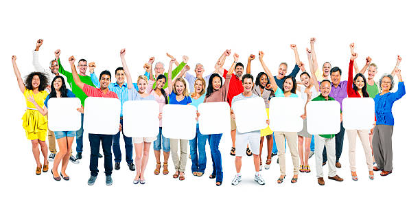istock Group Of Multiethnic People Holding 9 Empty Placards 493855321