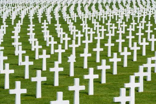 White marble crosses at the American military cemetery Henri-Chapelle, Belgium.