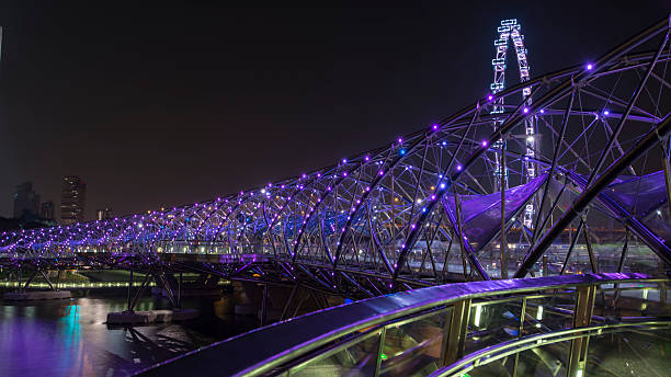 istock Singapore Double Helix Bridge and Flyer 493855781