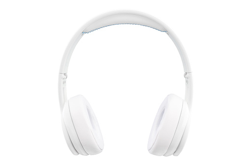 Front view of white headphones isolated on white background
