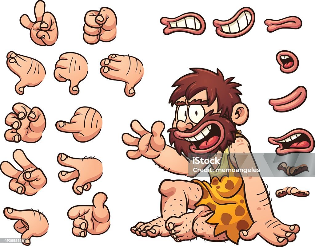 Cartoon caveman Cartoon caveman ready for animation. The caveman is sitting, but right hand and facial features, eyes, mouth and brow come with different poses. Caveman stock vector