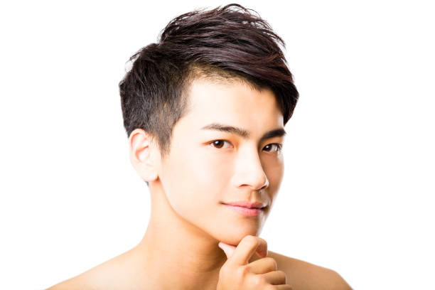 grande retrato de atraente jovem rosto - human face chinese ethnicity close up men imagens e fotografias de stock