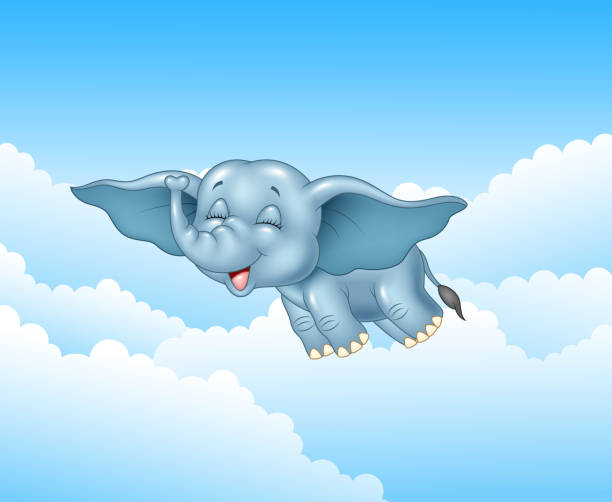 süßes baby elefant auf wolke hintergrund fliegen - venerable stock-grafiken, -clipart, -cartoons und -symbole