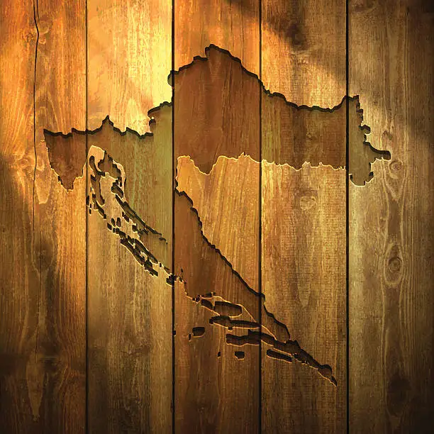 Vector illustration of Croatia Map on lit Wooden Background