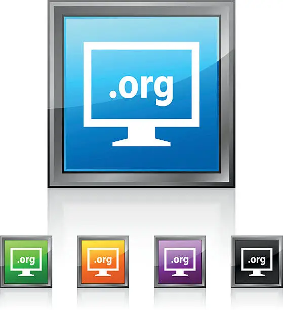 Vector illustration of Computer Monitor icon on square buttons. - SquaredSeries