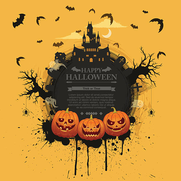 Halloween banner [Jack o' lantern world] This illustration is a background of the text for "Halloween". halloween pumpkin jack o lantern horror stock illustrations
