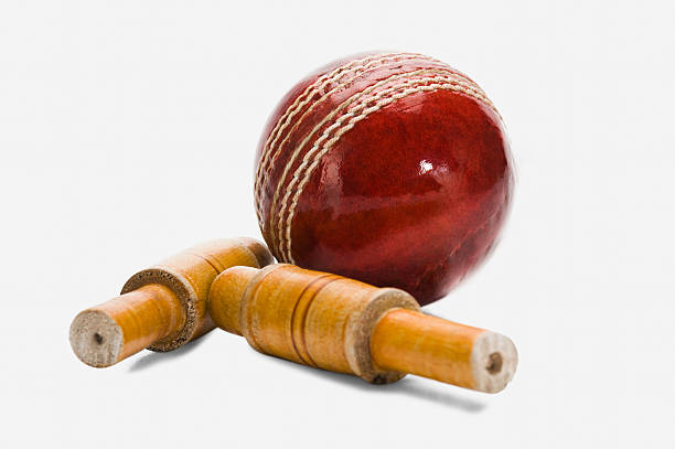 istock Close-up of a cricket ball and bails 493867880