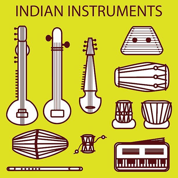 vector indian instruments - santur kanun stock illustrations