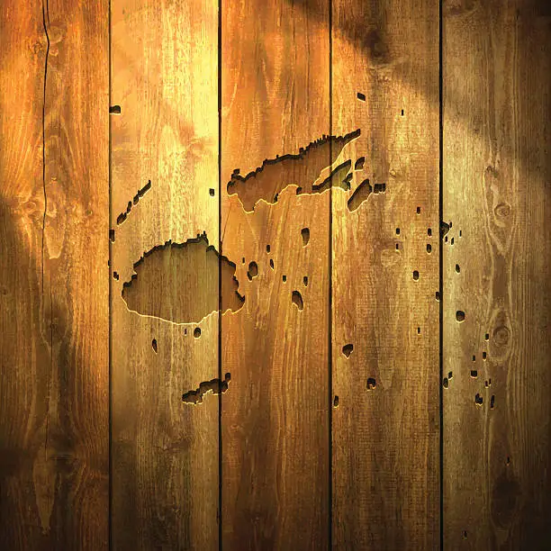 Vector illustration of Fiji Map on lit Wooden Background