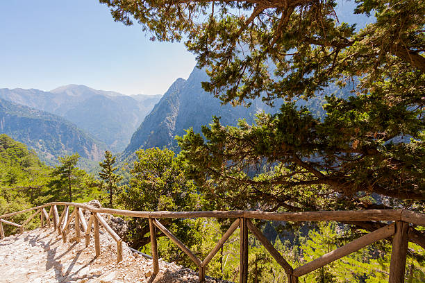 istock Mountains trail with blue sky. Samaria Gorge in Greece, Crete 493879096