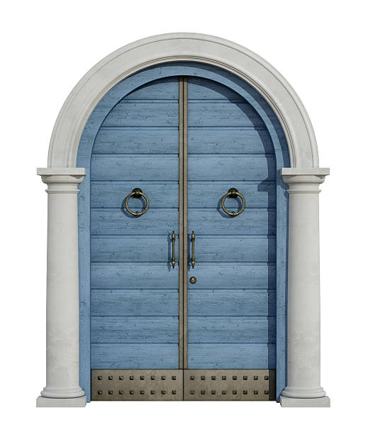 istock Old  front door with stone portal on white 493879738