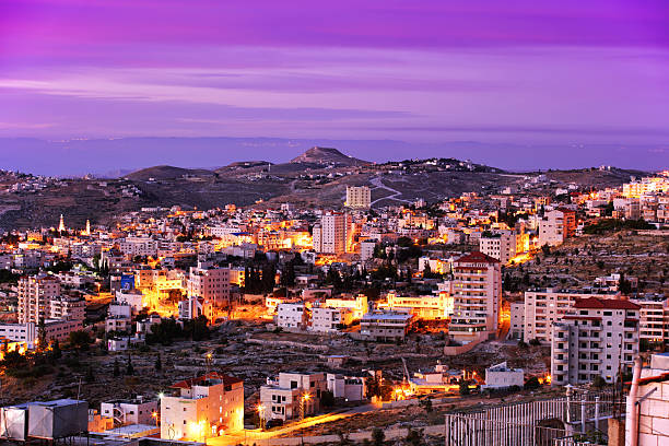 Bethlehem, West Bank, Palestine - May 16, 2014: A beautiful sunrise in Bethlehem city in Palestine. Panoramic view from the hotel \