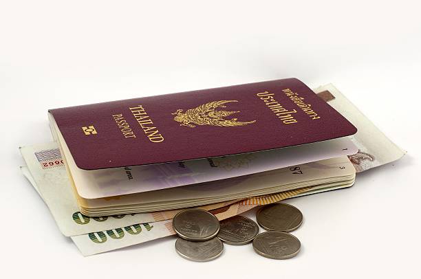 istock Thai passport and Thai Money on white background 493881793