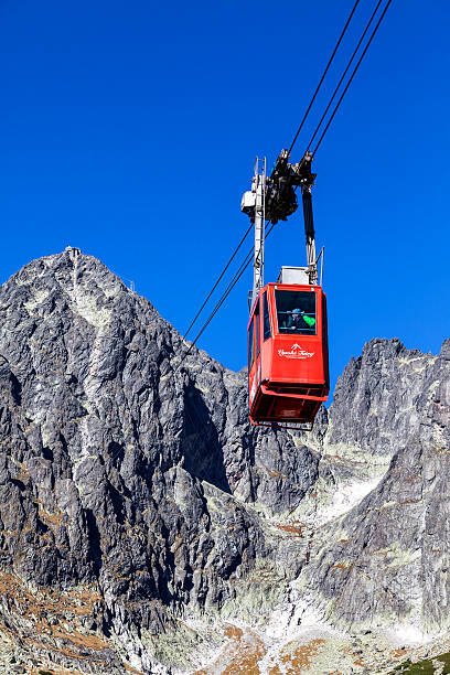 Red cableway, Slovakia Tatransla Lomnica, Slovakia - october 1, 2015: Red cableway at ski resort in Tatranska Lomnica high tatras stock pictures, royalty-free photos & images