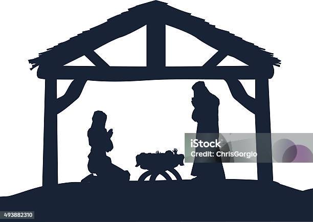 Christian Nativity Christmas Scene Silhouettes Stock Illustration - Download Image Now - Nativity Scene, Vector, In Silhouette