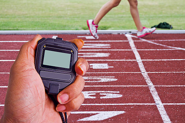 istock Cropped image of  runner on competitive running 493884001