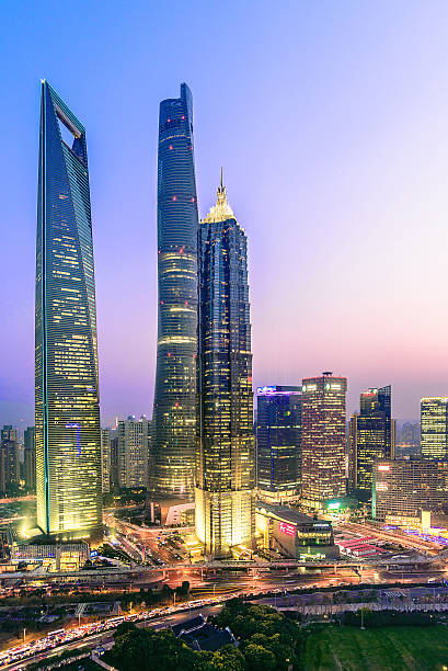 istock elevated view of Shanghai at Sunset - vertical format 493884208
