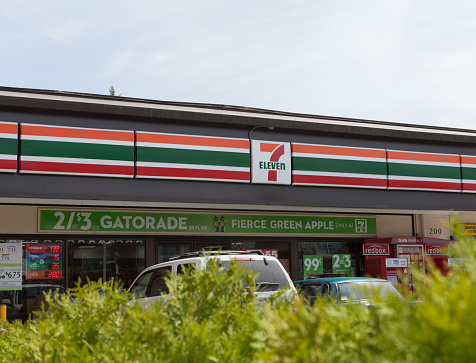 Monroe, United States - May 22, 2014: This image shows a neighborhood 7-11 convenience store in Monroe, Washington.
