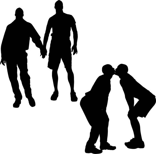 Vector silhouette of people. Vector silhouette of people on a white background. gay men kissing men silhouette stock illustrations