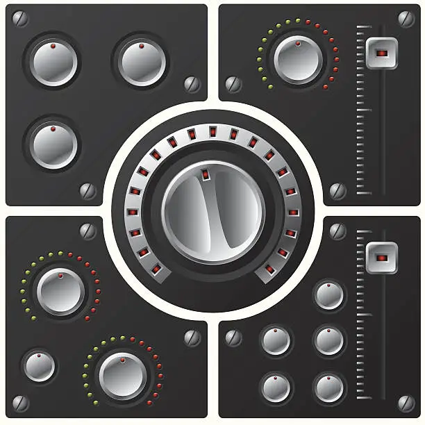 Vector illustration of Hi-fi knobs with LED 2