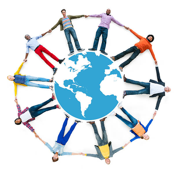 istock Aerial View of Multiethnic People Forming Circle and Globe 493886431