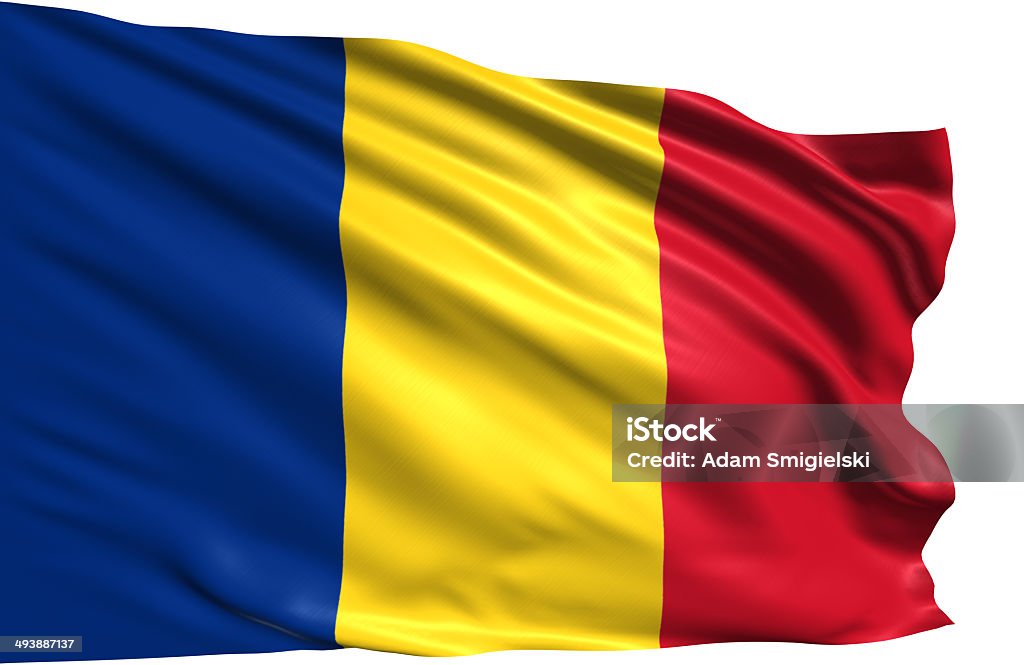 flag of Romania Romanian flag with fabric structure Blue Stock Photo