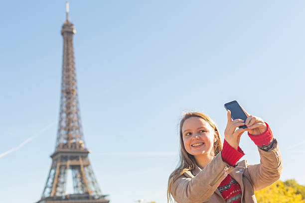 istock Selfie Photograph on Phone By Woman at Eiffel Tower 493887254