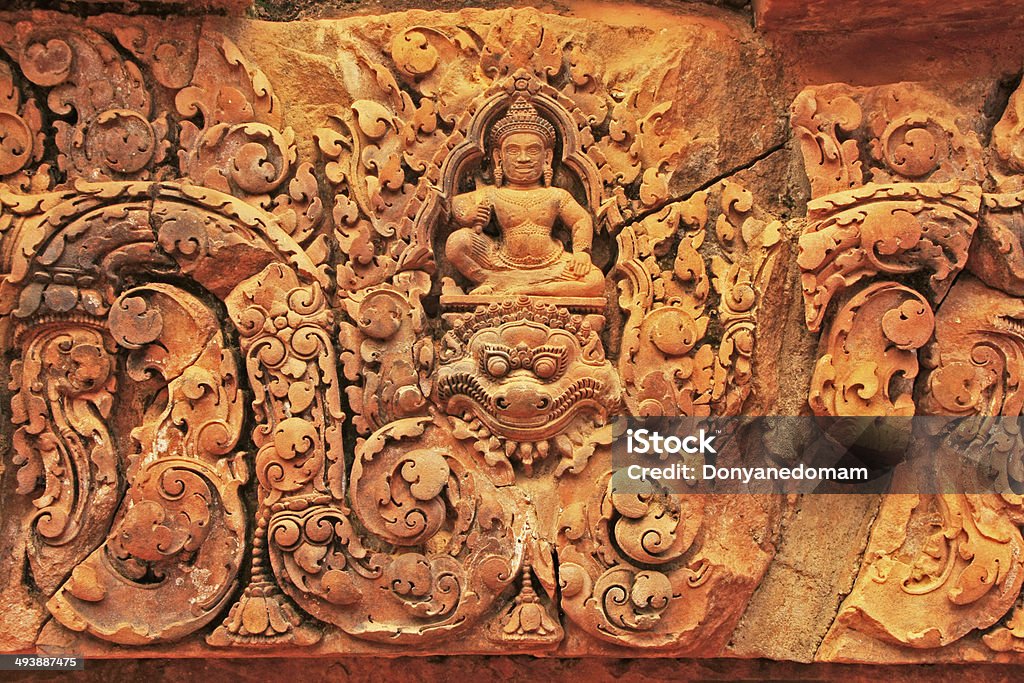 Decorative wall carvings, Banteay Srey temple, Angkor area, Siem Decorative wall carvings, Banteay Srey temple, Angkor area, Siem Reap, Cambodia Angkor Stock Photo