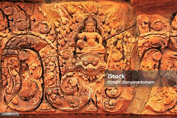 Decorative Wall Carvings Banteay Srey Temple Angkor Area Siem Stock Photo - Download Image Now