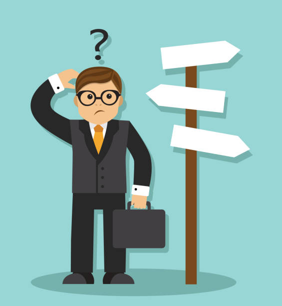 istock vector illustration of man standing and choose the way 493887842