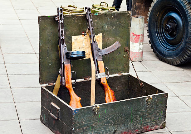 istock Two submachine gun PPSh with disc and box magazine 493890738