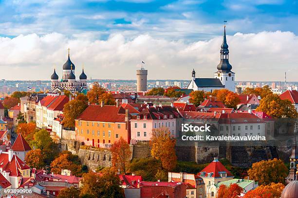 Aerial View Old Town Tallinn Estonia Stock Photo - Download Image Now - Aerial View, Tallinn, 2015