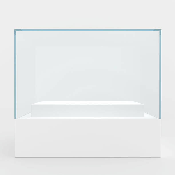 istock Empty glass showcase for exhibit. gray background 493891942